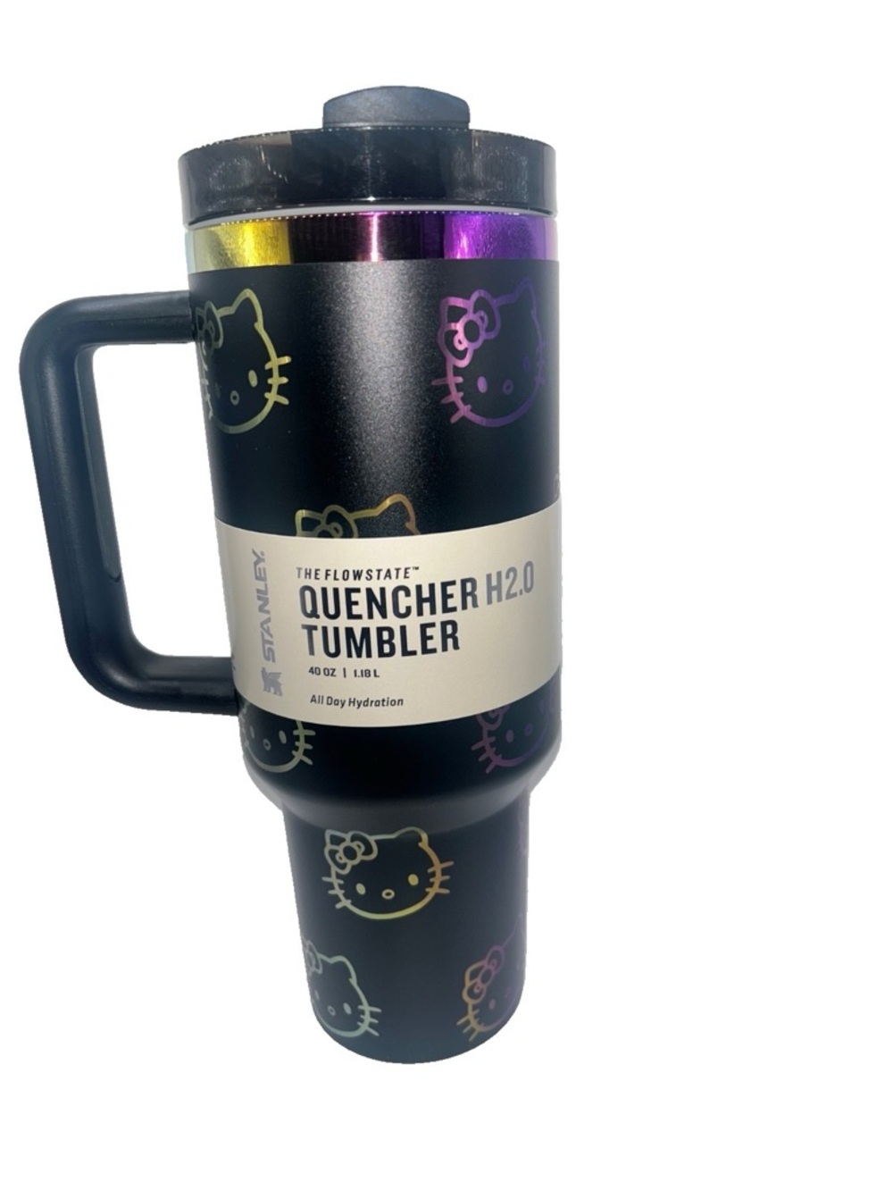 Stanley Hello Kitty 40 Oz Black Tumbler with Iridescent Rainbow Accents